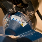 Mitre saw set to cut at 12 degree angle